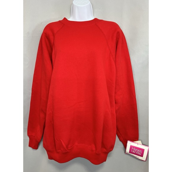Vintage Hanes Her Way Sweatshirt Womens L Red Crewneck Pullover Made USA 90s NWT - Picture 1 of 9